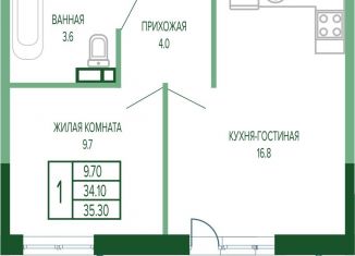 Продается однокомнатная квартира, 35.3 м2, Краснодар