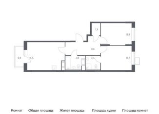 Двухкомнатная квартира на продажу, 57.7 м2, Москва, квартал № 23, 4-5