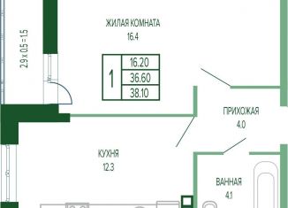Однокомнатная квартира на продажу, 38.1 м2, Краснодарский край