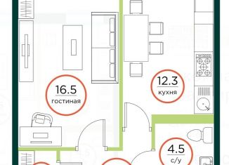 Продам 1-ком. квартиру, 41.3 м2, посёлок Солонцы, посёлок Солонцы, 1