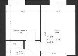 Продается однокомнатная квартира, 44.3 м2, Татарстан