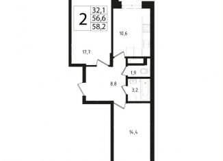 Продается двухкомнатная квартира, 56.5 м2, Звенигород, 3-й микрорайон, 13