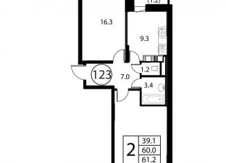 Двухкомнатная квартира на продажу, 61.2 м2, Домодедово