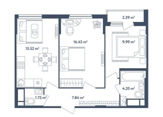 Продам двухкомнатную квартиру, 56.9 м2, Московская область