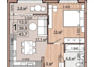 Продажа 1-ком. квартиры, 41.8 м2, Московская область, улица Гудкова