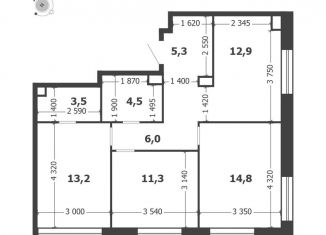 Трехкомнатная квартира на продажу, 71.5 м2, Москва, 3-я очередь, к6, станция ЗИЛ