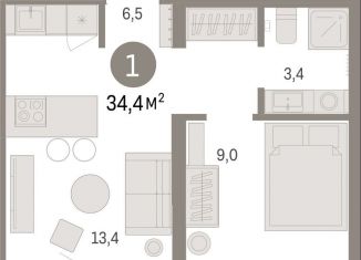 Продается однокомнатная квартира, 34.4 м2, Свердловская область