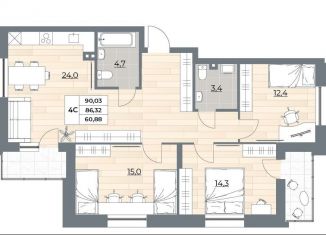 Продаю 4-комнатную квартиру, 90 м2, Новосибирск, метро Маршала Покрышкина, улица Гоголя, 222