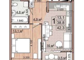 Продажа 1-комнатной квартиры, 40.5 м2, Московская область, улица Гудкова