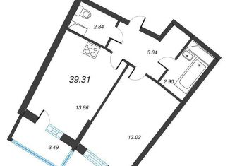 Продается однокомнатная квартира, 41.8 м2, Мурино