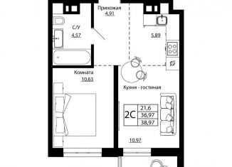 Продается двухкомнатная квартира, 38.3 м2, Ростов-на-Дону, улица Текучёва, 370/3