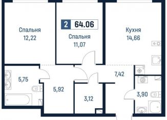 Продаю 2-ком. квартиру, 64.1 м2, Мурино