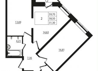 Продам 2-комнатную квартиру, 58.1 м2, Мурино, улица Шоссе в Лаврики, 78к3