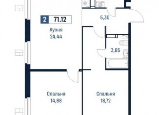 2-комнатная квартира на продажу, 71.1 м2, Мурино