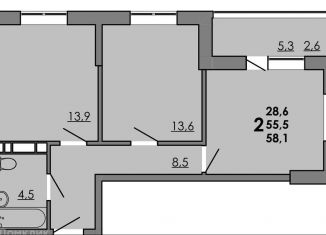 Продаю 2-ком. квартиру, 55.5 м2, Ростовская область