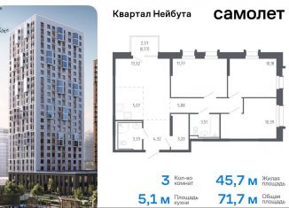 Продам трехкомнатную квартиру, 71.7 м2, Владивосток, жилой комплекс Квартал Нейбута, 141к2, Ленинский район