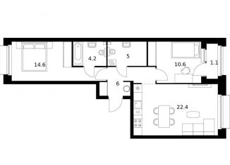 2-ком. квартира на продажу, 63.9 м2, Казань