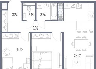 Продается 2-комнатная квартира, 67.5 м2, Санкт-Петербург, метро Нарвская