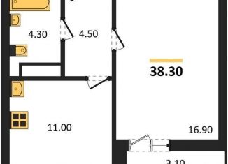 1-ком. квартира на продажу, 38.3 м2, Воронеж, Центральный район, улица Шишкова, 140Б/6