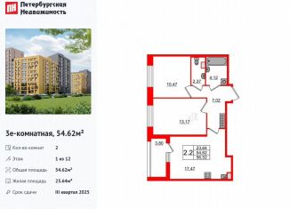 Продаю двухкомнатную квартиру, 54.6 м2, Санкт-Петербург, муниципальный округ Коломяги
