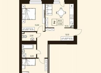 Продам 2-ком. квартиру, 63.9 м2, Уфа, улица Жуковского, 19А