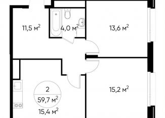 2-ком. квартира на продажу, 59.7 м2, Москва, деревня Рассказовка, 1