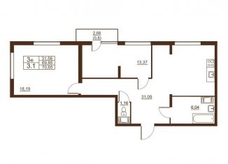 Продам 3-ком. квартиру, 70.7 м2, посёлок Шушары