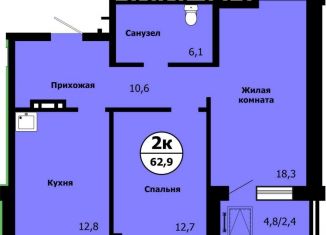 Продам 2-комнатную квартиру, 62.9 м2, Красноярский край, улица Лесников, 41Б