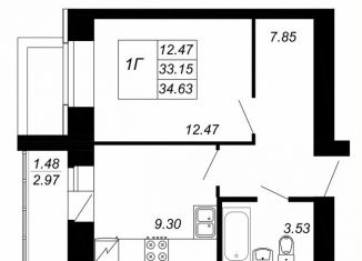 Продажа 1-комнатной квартиры, 34.6 м2, село Осиново