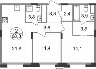 2-ком. квартира на продажу, 68.3 м2, Московская область