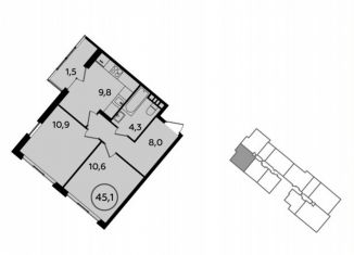 2-ком. квартира на продажу, 45.1 м2, Москва, деревня Николо-Хованское, 3