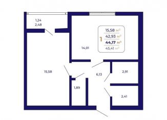 Продам 1-ком. квартиру, 44.2 м2, Уфа, Ленинский район