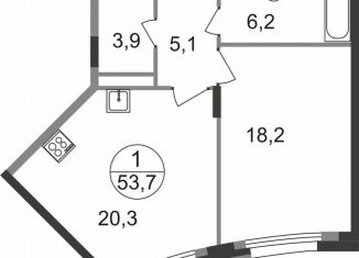 Продам 1-ком. квартиру, 53.7 м2, Московская область