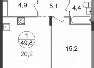Продается 1-ком. квартира, 49.8 м2, Московская область