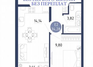 Продам 1-комнатную квартиру, 35 м2, село Дядьково, 1-й Бульварный проезд, 6, ЖК Правый Берег