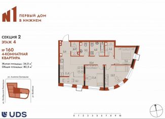 4-ком. квартира на продажу, 80.5 м2, Нижний Новгород