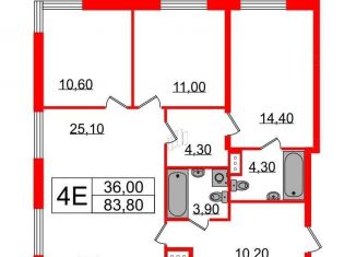 Трехкомнатная квартира на продажу, 83.8 м2, Санкт-Петербург, улица Шостаковича, 3к1