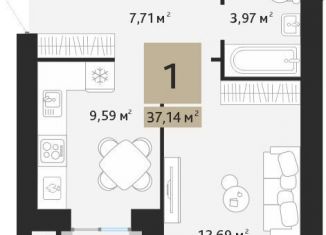 Продажа однокомнатной квартиры, 37.1 м2, Рязанская область