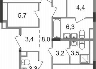 Продается 3-комнатная квартира, 106.1 м2, Московская область