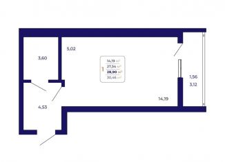 Продам 1-ком. квартиру, 28.9 м2, Уфа, проспект Дружбы Народов, 1