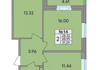 Продам 2-ком. квартиру, 51.3 м2, Ленинградская область