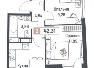 Продам двухкомнатную квартиру, 42.3 м2, Мурино