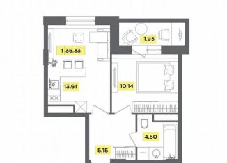 Однокомнатная квартира на продажу, 35.3 м2, деревня Радумля