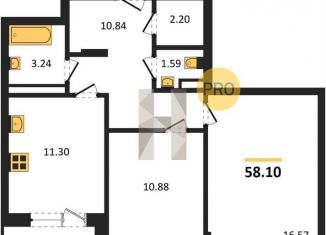 Продаю двухкомнатную квартиру, 58.1 м2, Воронеж, Коминтерновский район