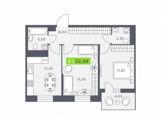 Продам 2-комнатную квартиру, 52.7 м2, Кудрово