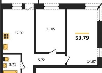 Двухкомнатная квартира на продажу, 53.8 м2, Воронеж, Левобережный район