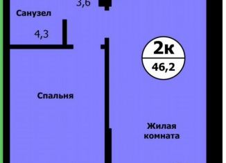 Продается 2-ком. квартира, 46.2 м2, Красноярск, Свердловский район, улица Лесников, 41Б