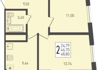 Продаю двухкомнатную квартиру, 48.8 м2, посёлок Берёзовый