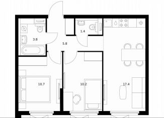 Продается 2-комнатная квартира, 49.3 м2, Московская область