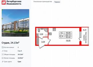 Квартира на продажу студия, 24.1 м2, Санкт-Петербург, Пулковское шоссе, 99к6